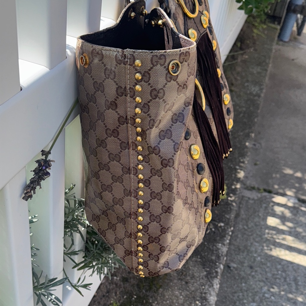 Gucci Babouska Heart Beige Ebony Crystal Canvas Tote Bag EUC - Picture 12 of 15